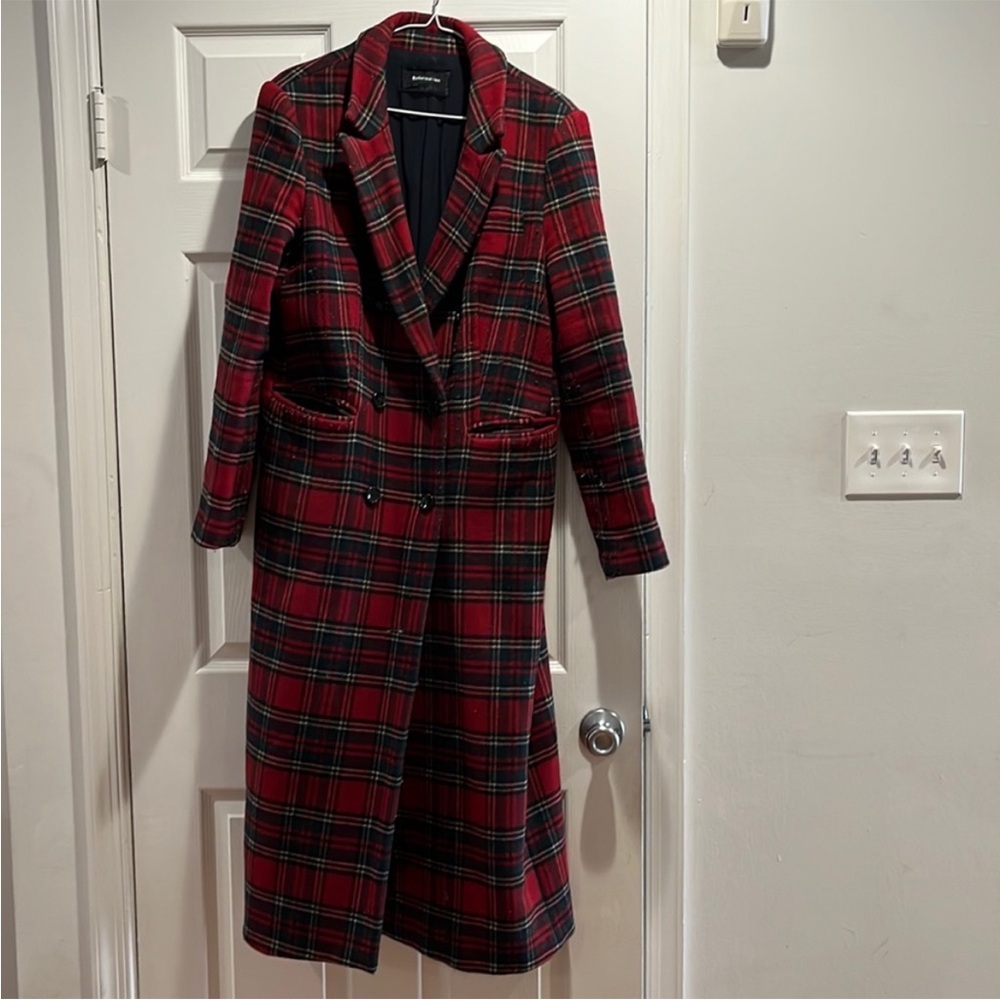 Beautiful 70% wool Reformation Middlebury long plaid coat, size Large - Picture 2 of 11